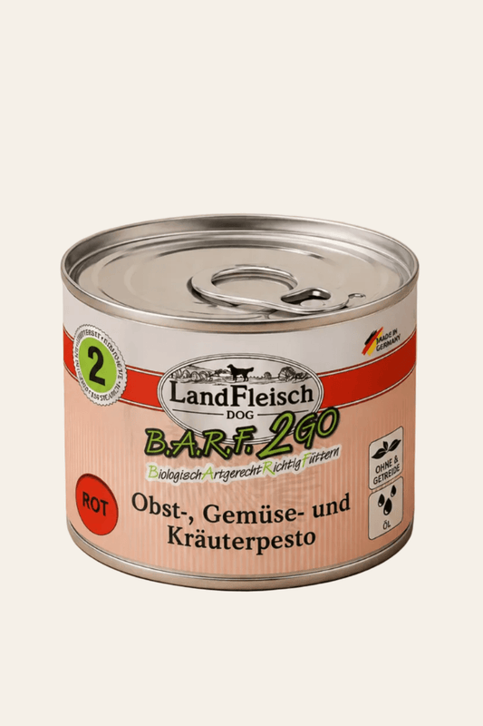 Landfleisch dog barf 2go fruit-, groenten- en kruidenpesto rood 6x200g