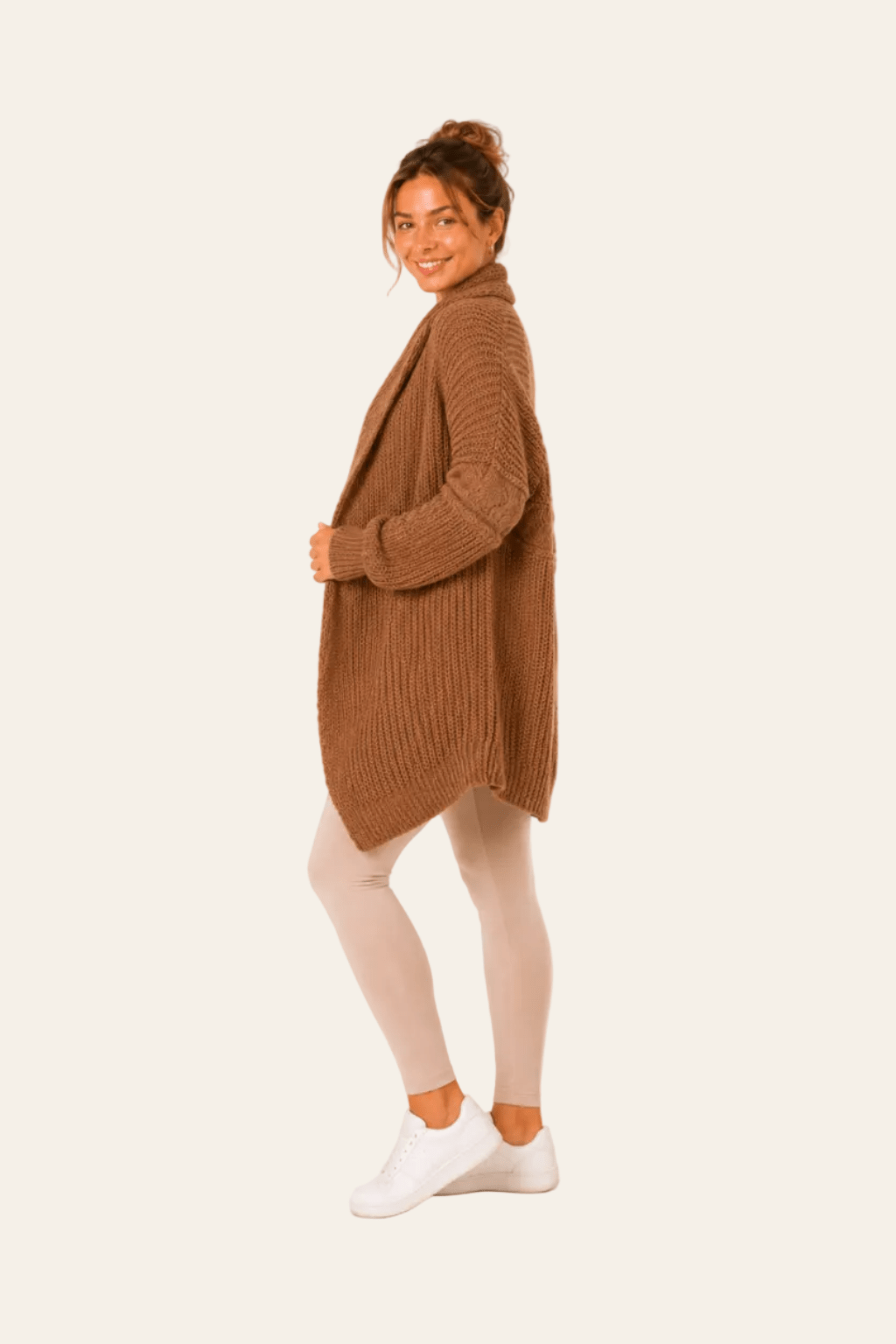 Gilet long en acrylique pour femme, coupe ample