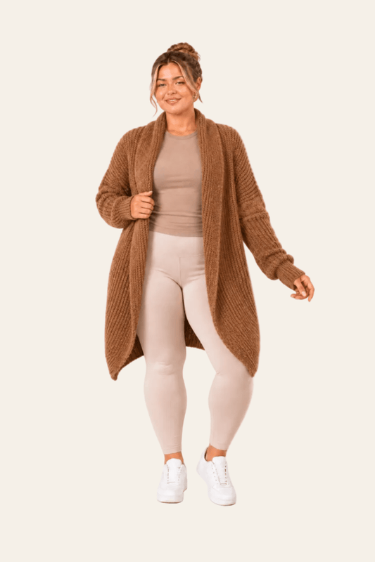 Long open acrylic women's cardigan with a loose fit