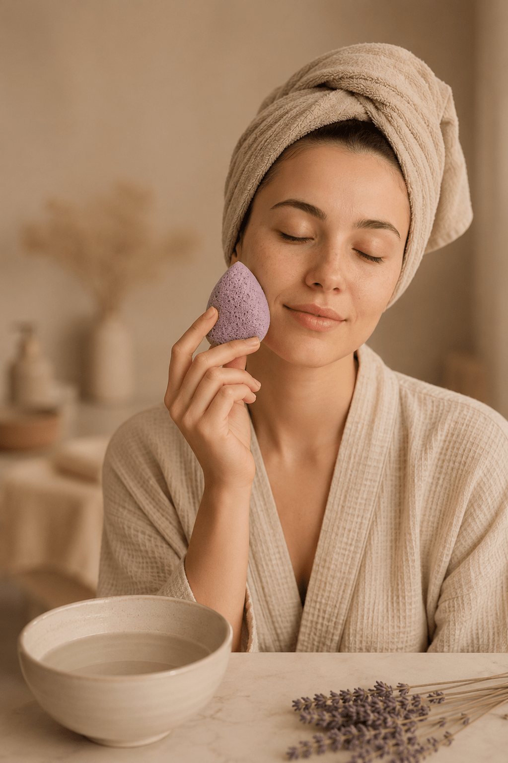 Lavendel konjac spons dat kalmerend werkt