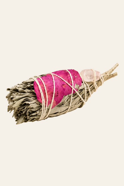 Liefdesgeest salie fakkel met rozenkwarts 10 cm