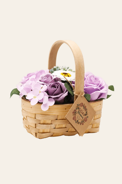 LMW Wellness-Care Lila zeepbloemenboeket in decoratieve rieten mand, aanvullende productweergave