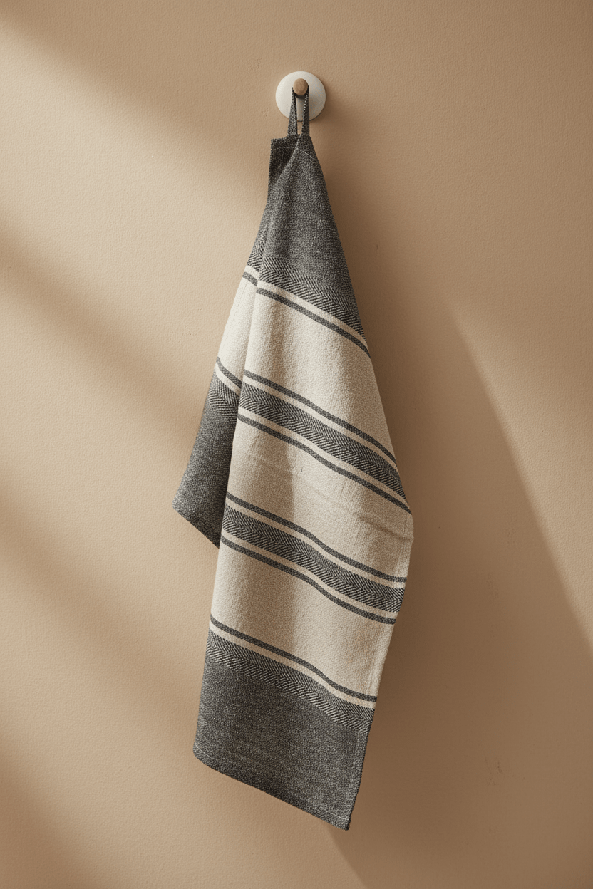 Linnen keukenhanddoek naturel zwart