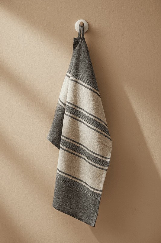 Linnen keukenhanddoek naturel zwart