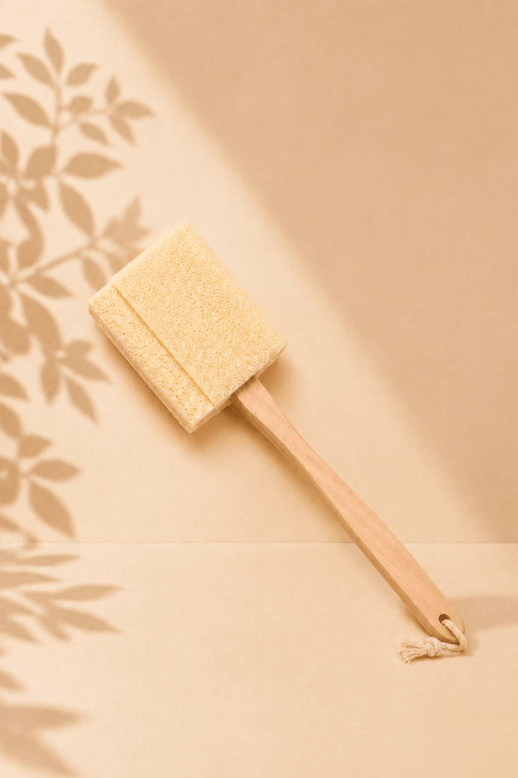 LMW Wellness-Care Loofah borstel met een lang houten handvat, productaanzicht