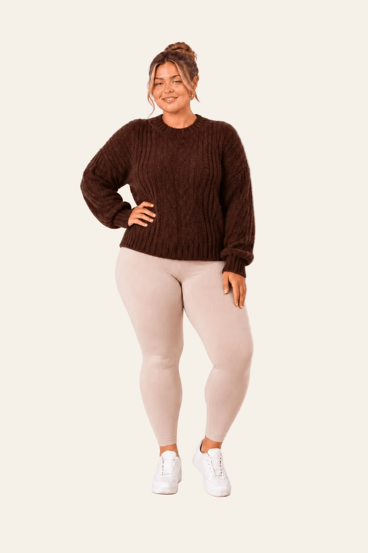 Losse dames trui met ronde hals, pofmouwen en gevarieerde textuur -xl