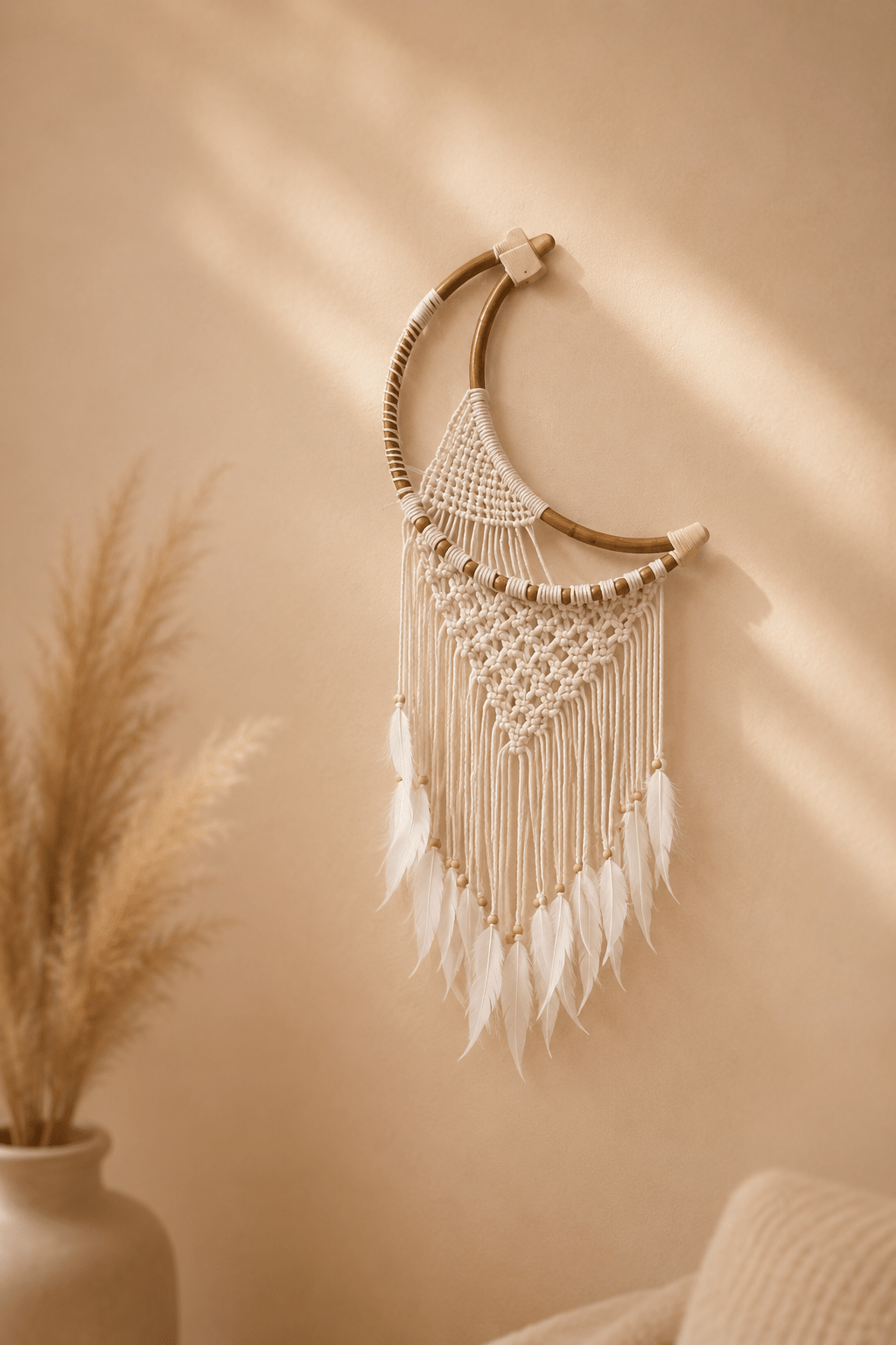 Luxe witte macrame maansikkel  dromenvanger