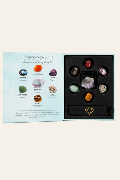 Manifestatie kristallen cadeauset voor geluk en overvloed