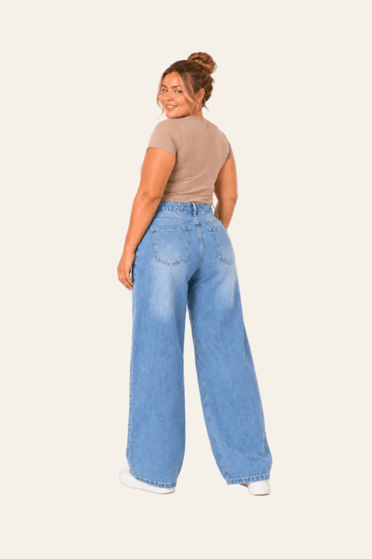 Women's mom fit jeans with pleat detail and wide leg
