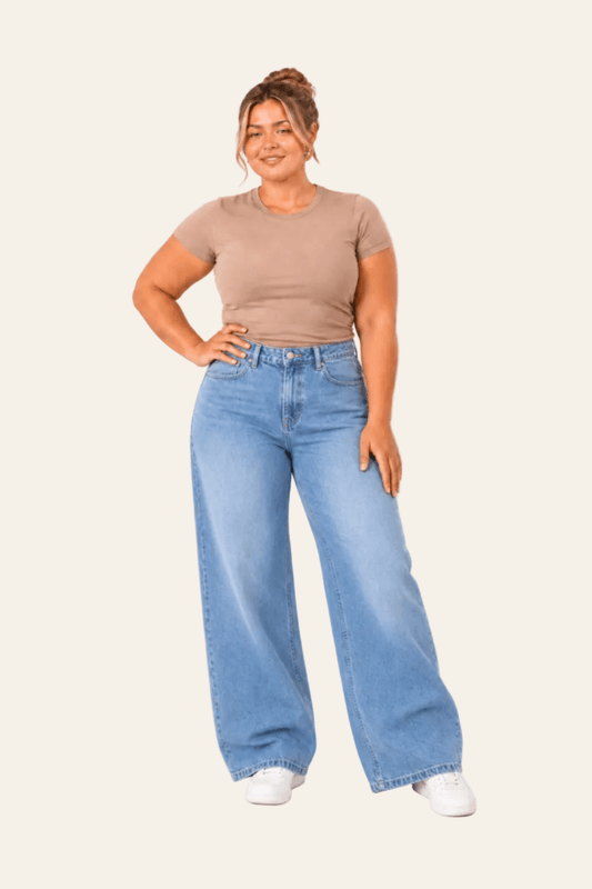 Women's mom fit jeans with pleat detail and wide leg