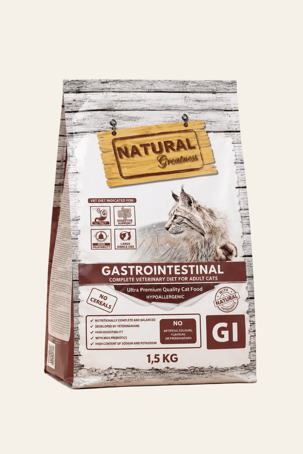 Natural Greatness Gastrointestinal Complete veterinair kattenvoer 1,5 kg met kalkoen voor katten met darmabsorptiestoornissen