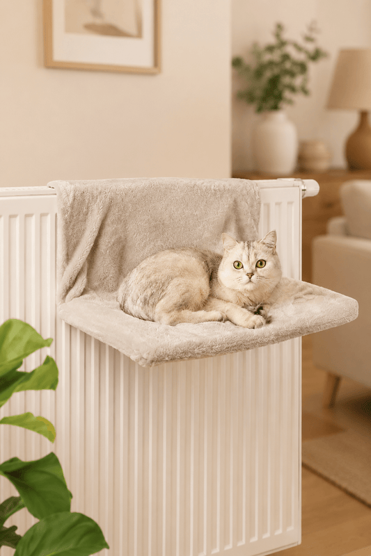 Neandno beige pluche radiatorbed voor katten 
