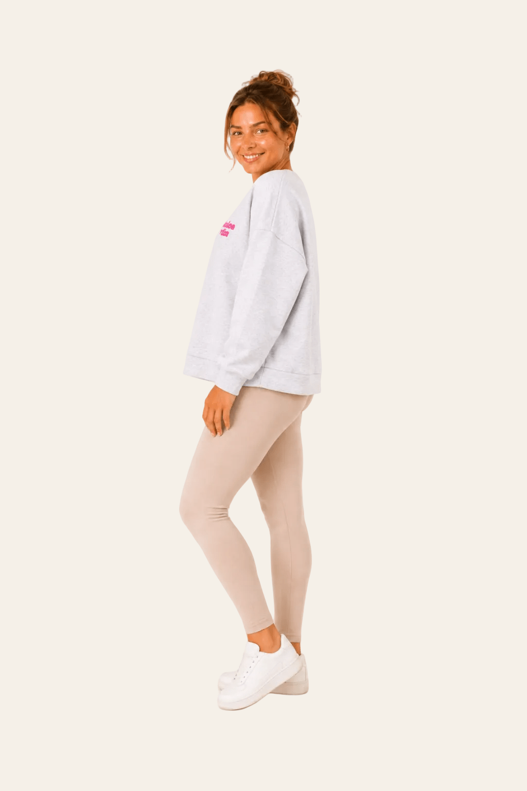 Oversized damesblouse met ronde hals, lichte voering, lange mouwen en tekstprint