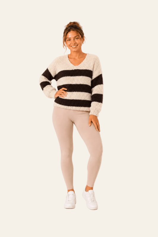 Oversized damestrui met V-hals en breed streeppatroon