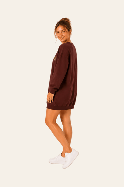 Oversized damestrui met ronde hals, lange mouwen en opvallende print