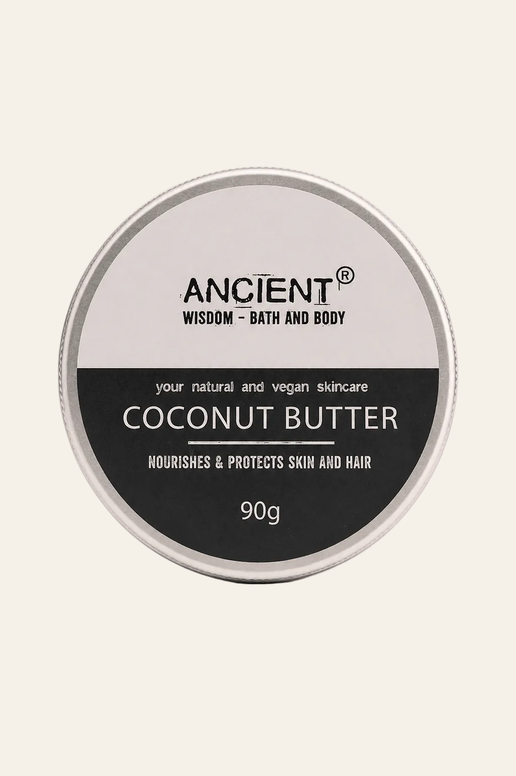  Pure bodyboter met kokosolie 90g in een zilveren doosje met draaideksel als productfoto