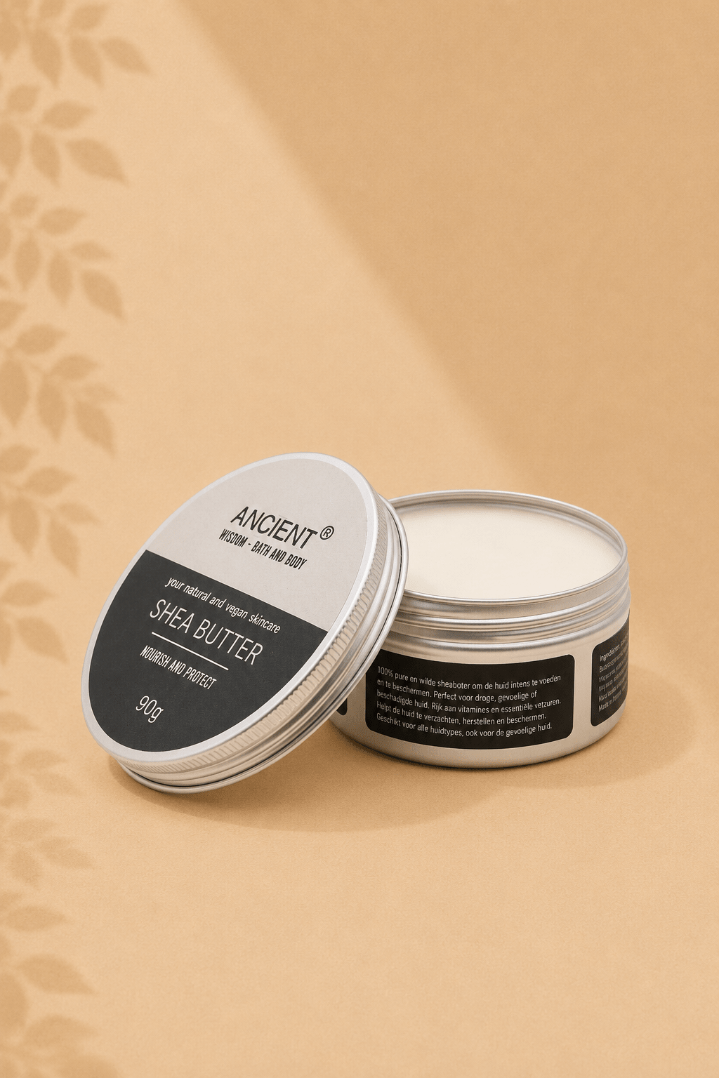 Pure bodyboter met sheaboter 90g in een zilveren doosje met draaideksel