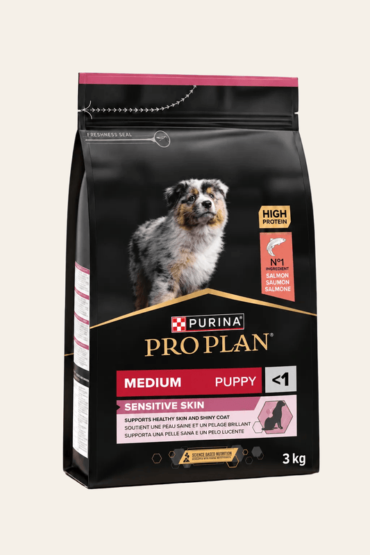 Purina Pro Plan Medium Puppy Sensitive Skin droogvoer met zalm en rijst voor puppy’s met een gevoelige huid, verpakking van 3 kg