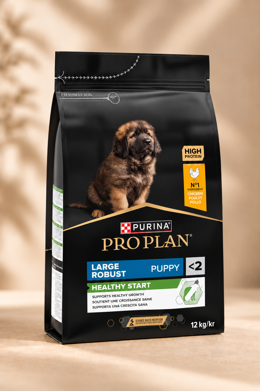 Purina Pro Plan Puppy Large Robust Healthy Start droogvoer met kip voor pups van grote hondenrassen, zwarte verpakking van 12 kg