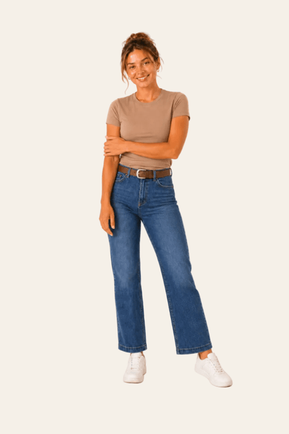 Rechte damesjeans met hoge taille en afneembare riem