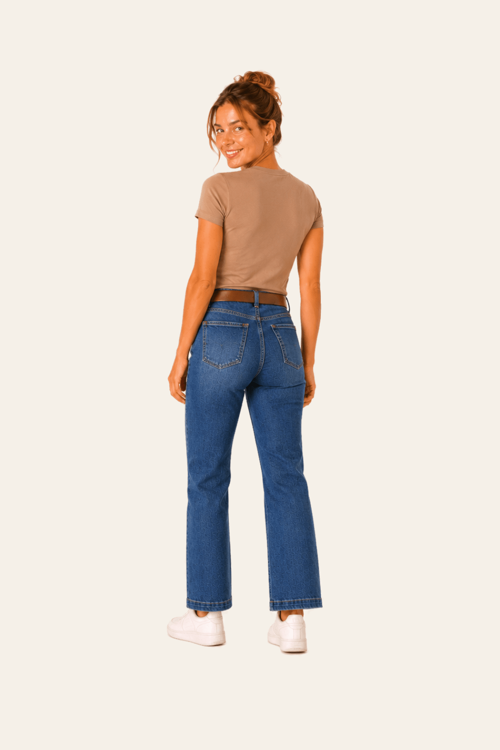 Rechte damesjeans met hoge taille en afneembare riem