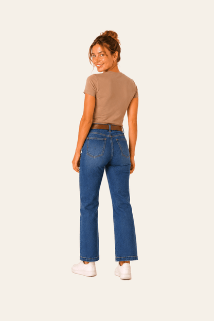 Rechte damesjeans met hoge taille en afneembare riem