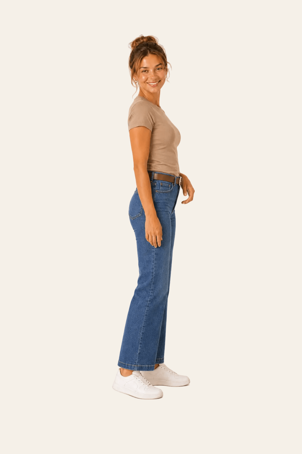 Rechte damesjeans met hoge taille en afneembare riem