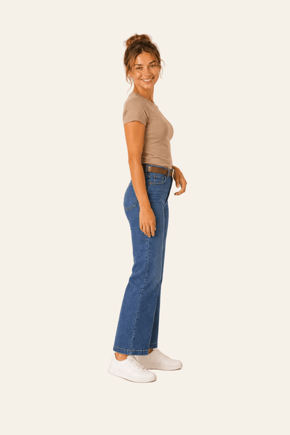 Rechte damesjeans met hoge taille en afneembare riem