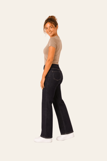 Rechte damesjeans met hoge taille en riem
