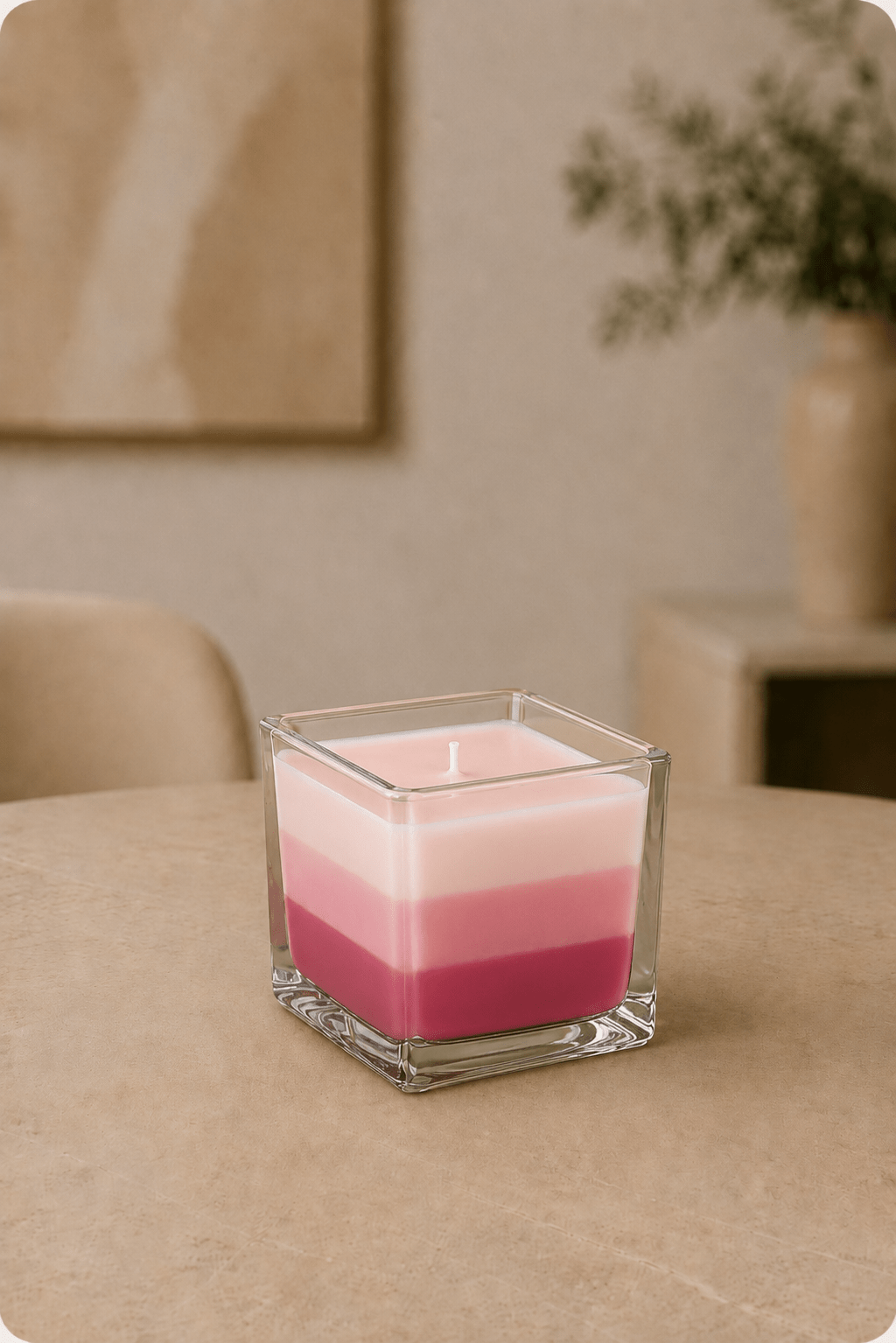 LMW Wellness-Care Regenboog potkaars in rozekleur 8 × 8 × 8 cm, productaanzicht