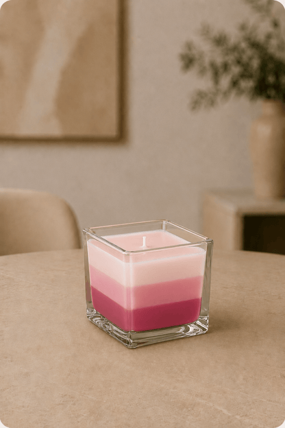 LMW Wellness-Care Regenboog potkaars in rozekleur 8 × 8 × 8 cm, productaanzicht