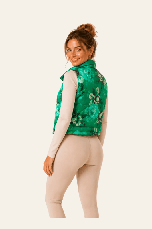 Relevance kort gewatteerd dames gilet met een kleurrijke bloemenprint