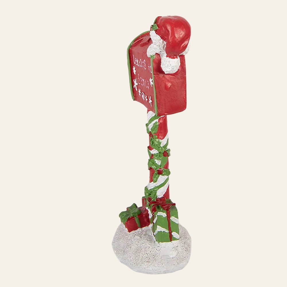 Rode kerstbrievenbus Letters to Santa 17 cm zijaanzicht