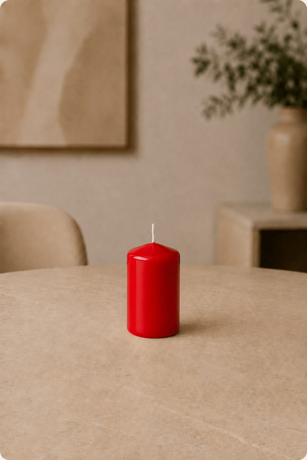 LMW Wellness-Care Set van 4 stompkaarsen in roodkleur 4 × 8 cm, detailweergave