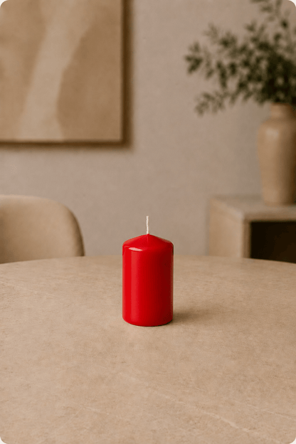 LMW Wellness-Care Set van 4 stompkaarsen in roodkleur 4 × 8 cm, detailweergave
