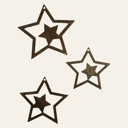 Roestkleurige sterren set van 3 stuks voor wand of raamdecoratie