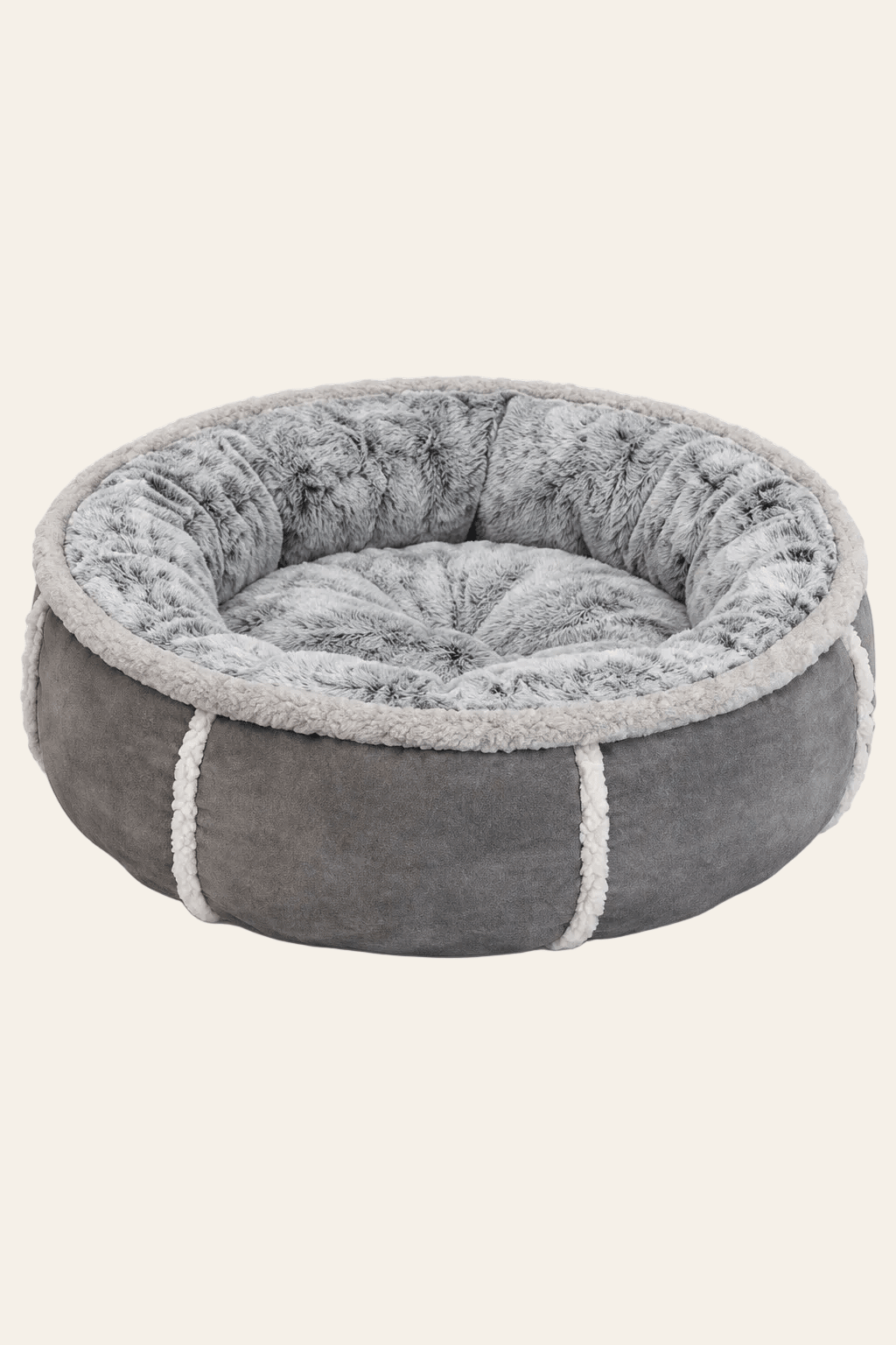 Rosewood Winks hondenmand pluche donut grijs 51 cm met zachte pluche binnenkant, suèdine buitenzijde en verhoogde ronde rand.