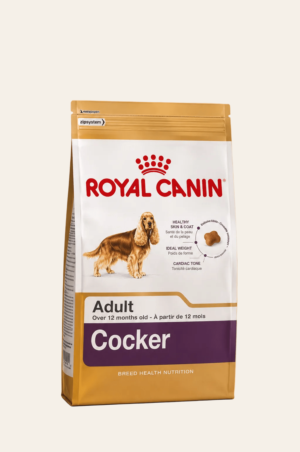 Royal Canin hondenvoer voor volwassen cocker spaniëls 3kg vanaf 12 maanden met gouden hersluitbare strip als productfoto