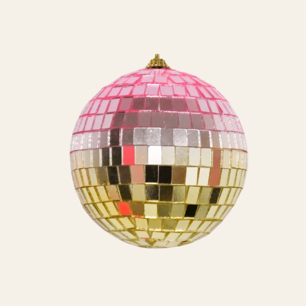 Roze gouden disco kerstbal van 25 x 25 x 25 cm met spiegelmozaïek in roze, zilver en goud als opvallende kerstdecoratie