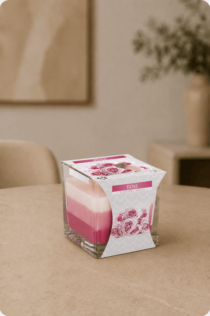 LMW Wellness-Care Regenboog potkaars in rozekleur 8 × 8 × 8 cm, detailweergave