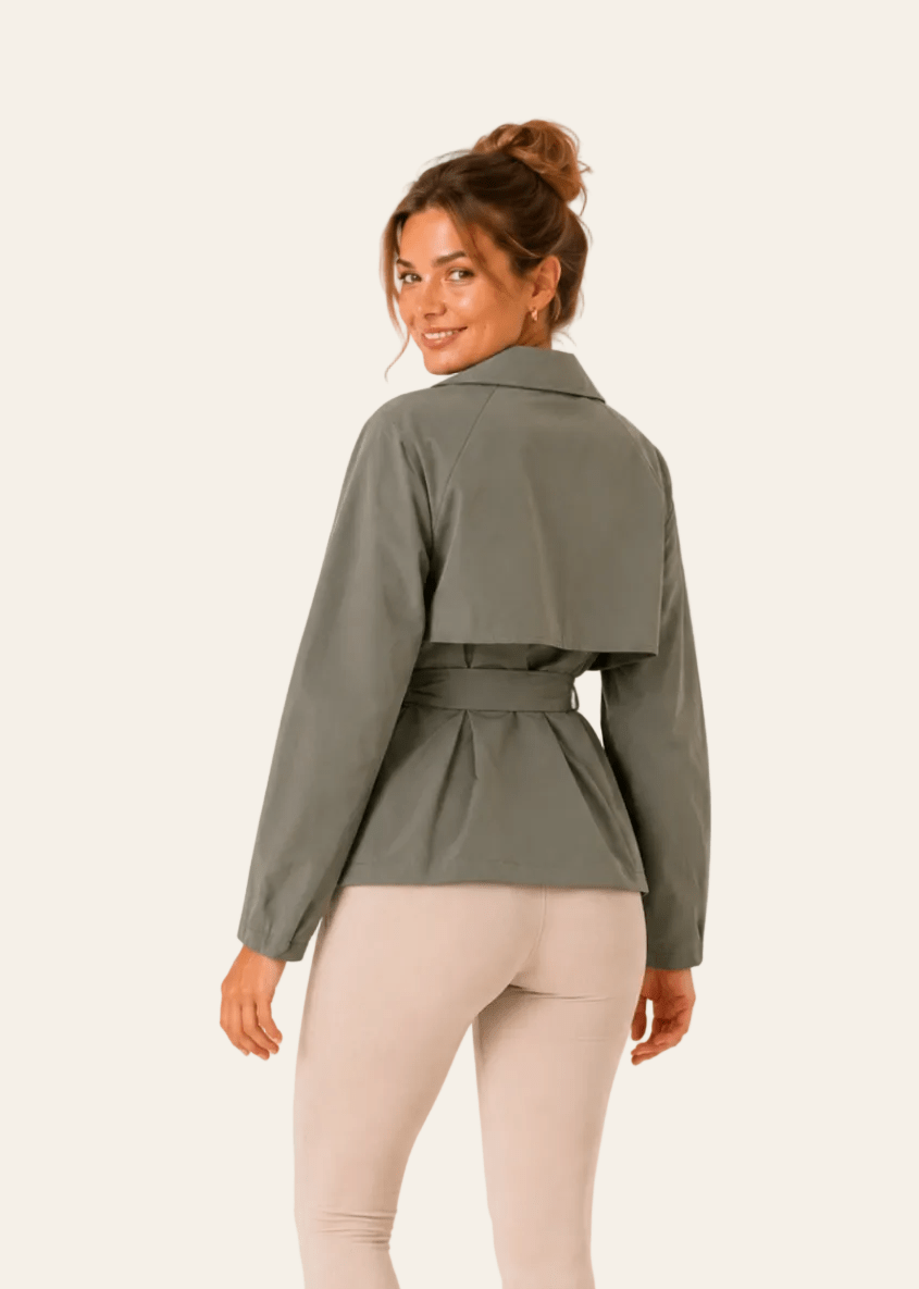 Rue paris stijlvolle korte dames trenchcoat jas met een taille riem