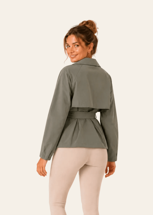 Rue paris stijlvolle korte dames trenchcoat jas met een taille riem