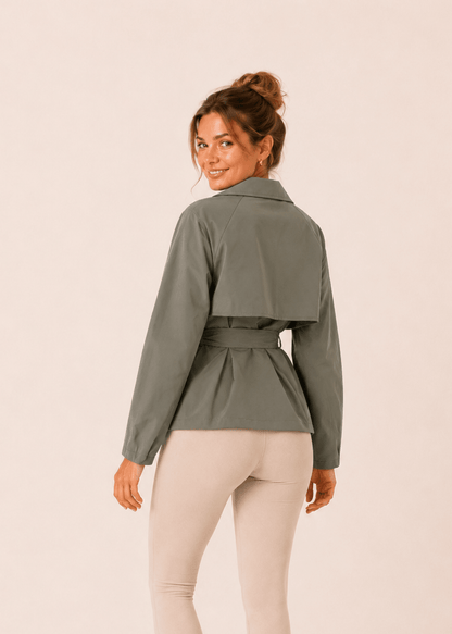 Rue paris stijlvolle korte dames trenchcoat jas met een taille riem