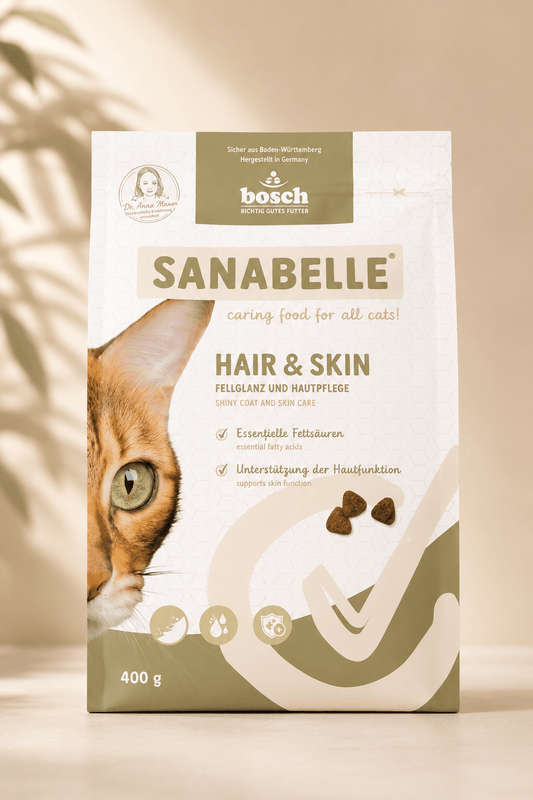 Sanabelle hair & skin premium kattenvoeding voor een glanzende vacht.