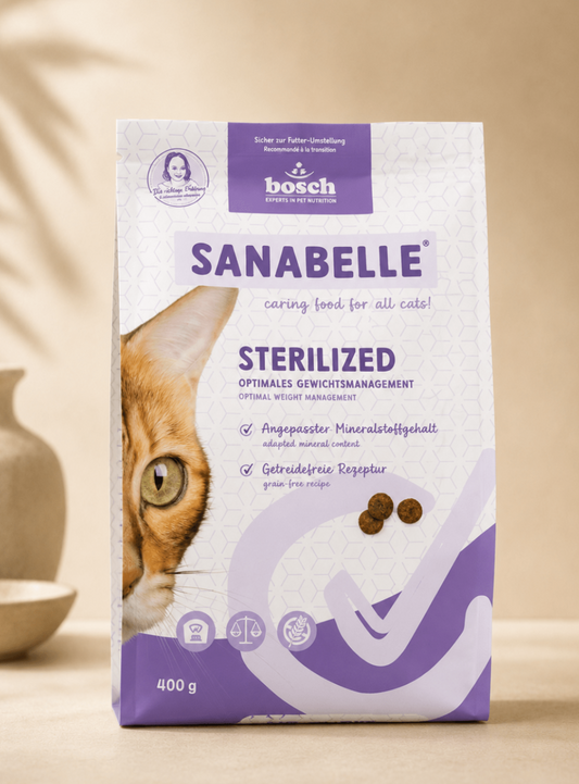 Sanabelle sterilized graanvrije droogvoeding voor gecastreerde katten.
