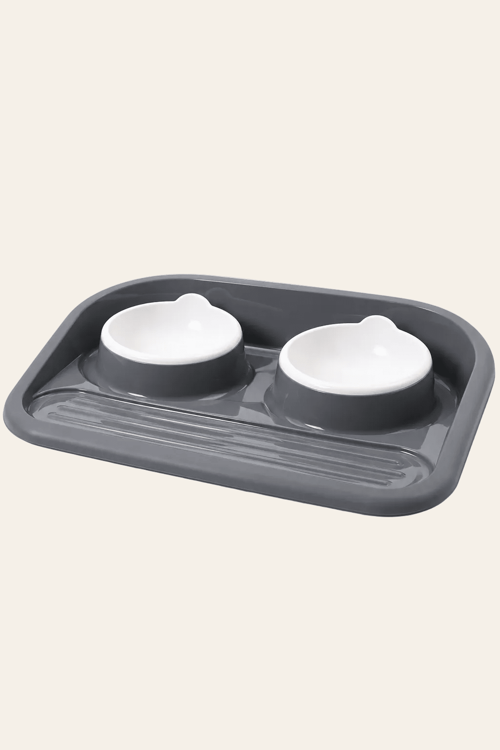 Savic Butler grijze voer- en drinkbak met plateau, verhoogde rand, antislipvoetjes en twee uitneembare witte bakjes van 300 ml.