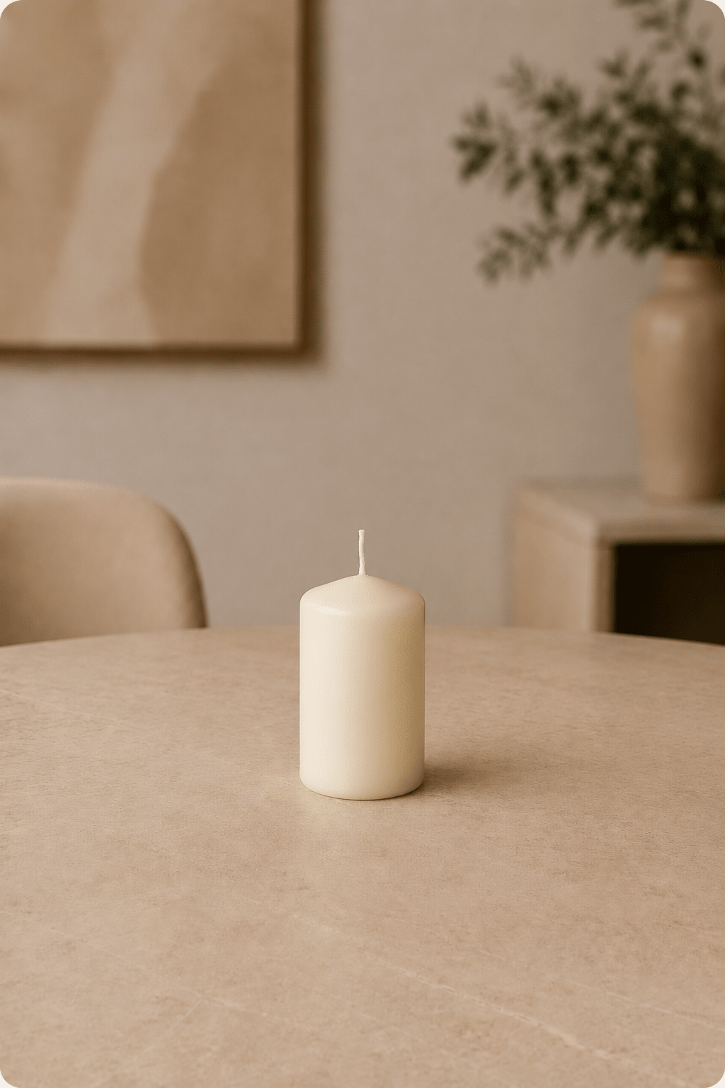 LMW Wellness-Care Set van 4 stompkaarsen in ivorenkleur 4 × 8 cm, detailweergave