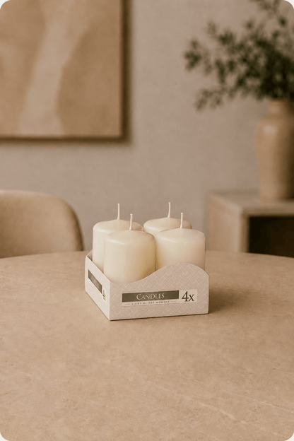 LMW Wellness-Care Set van 4 stompkaarsen in ivorenkleur 4 × 8 cm, productaanzicht