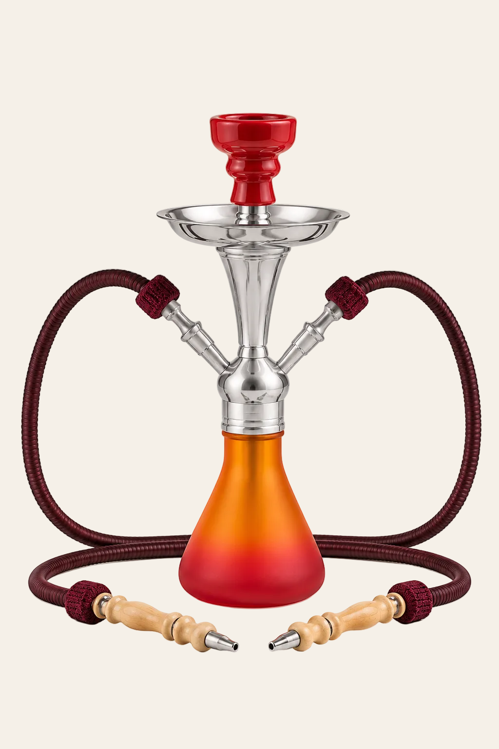 Shisha waterpijp oranje rood met twee slangen