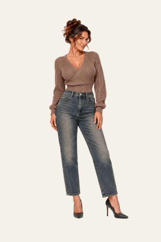 Vooraanzicht van blauwe LMB Boutique slim fit damesjeans met hoge taille.